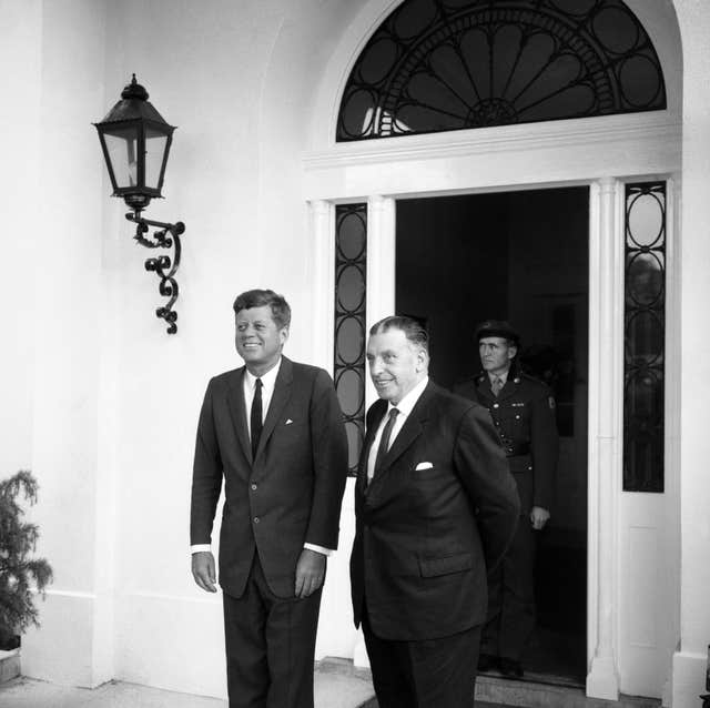 President John F Kennedy with Taoiseach Sean Lemass at the American Embassy in Dublin in 1963