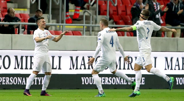 Slovakia's Robert Mak (left) was on target against Scotland