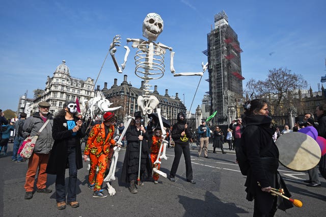 Demonstrators during an Extinction Rebellion protest in Parliament Square in London