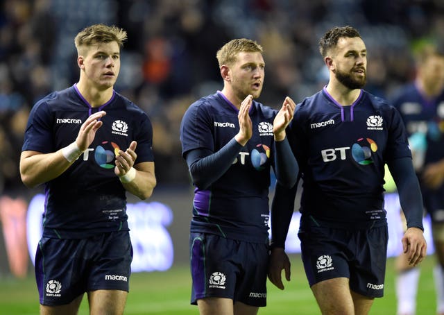 Harris faces competition in the centres from the likes of Huw Jones, left, and Alex Dunbar, right