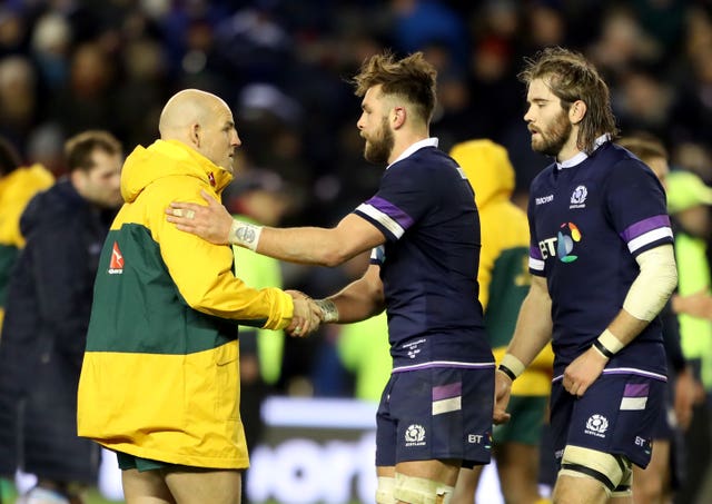 Ryan Wilson (centre) helped Scotland register 50 points for the first time against one of the Southern Hemisphere's big three for the first time when they beat Australia in November