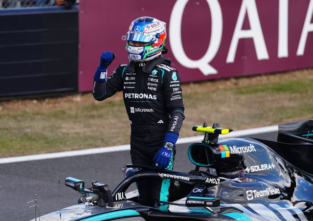 Mercedes driver Andrea Kimi Antonelli celebrates pole position after qualifying at Silverstone