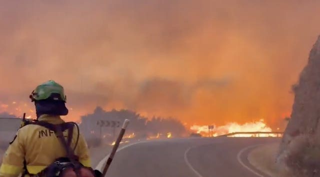Screengrab taken from video of part of a wildfire in Almeria, Andalucia