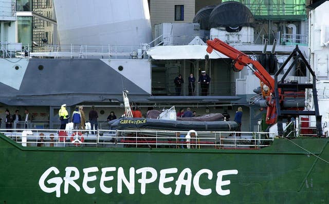 Greenpeace ship sails into London