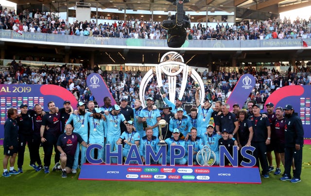 England celebrate winning the 2019 World Cup at Lord's