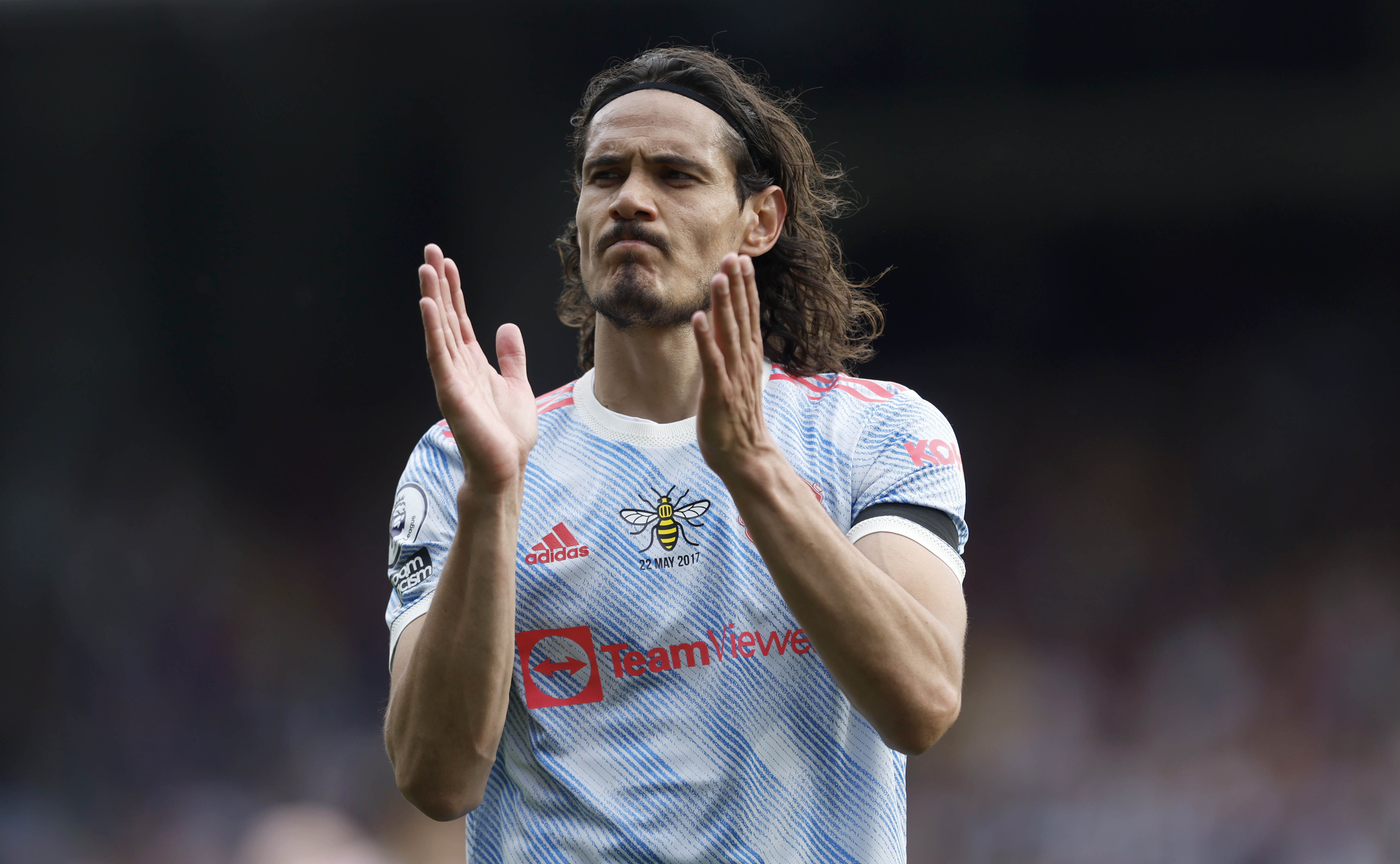Manchester United’s Edinson Cavani applauds the fans