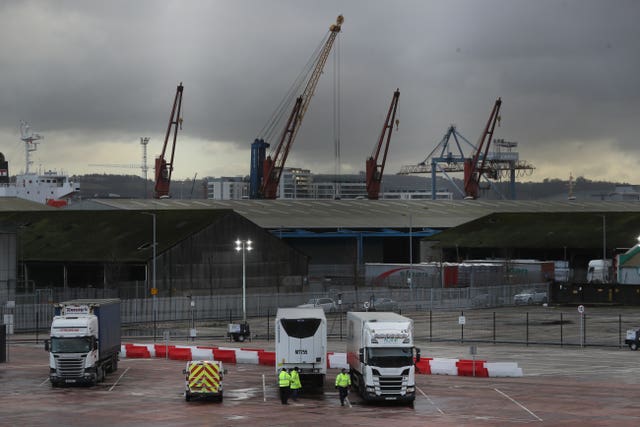 Lorries at the Department of Agriculture, Environment and Rural Affairs site near Belfast port