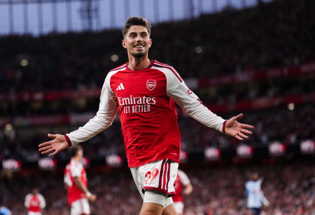 Kai Havertz celebrates after scoring Arsenal’s opening goal