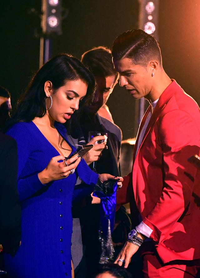 Georgina Rodriguez and Cristiano Ronaldo in the audience during the MTV Europe Music Awards 2019