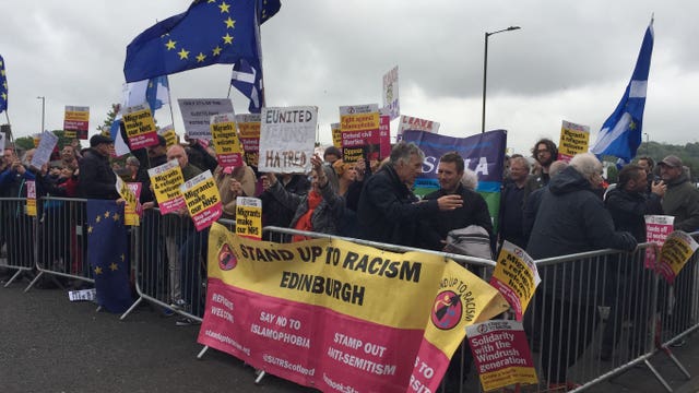 Protesters outside the Brexit Party rally at the Corn Exchange, Edinburgh