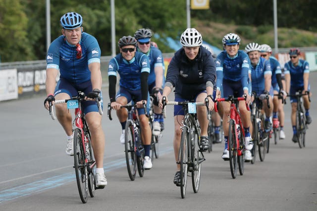 Mike and Zara Tindall lead the start of the ride at Herne Hill