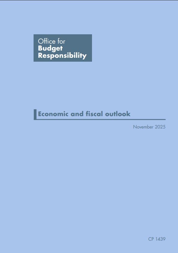 Screen grab taken from the website of the Office for Budget Responsibility showing their economic and fiscal document, which was published before Chancellor Rachel Reeves delivers her Budget, despite normally releasing it afterwards by convention