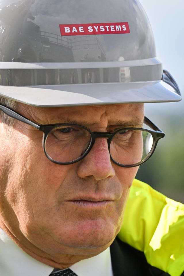 Sir Keir Starmer wearing a BAE Systems hard hat