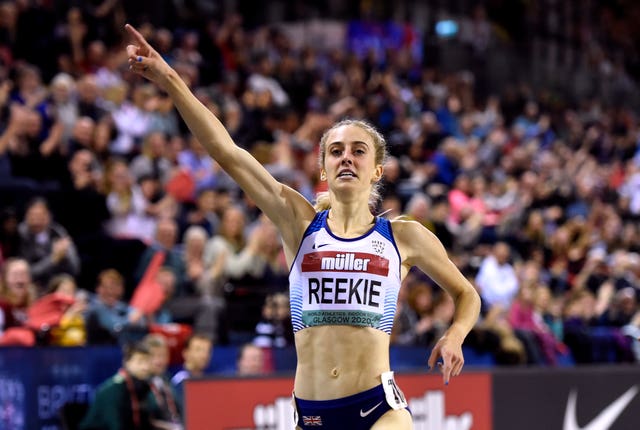 Jemma Reekie celebrates after winning the 1500m during the Muller Indoor Grand Prix in Glasgow 