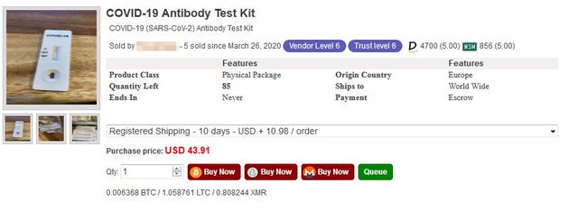 A Covid-19 antibody test kit being offered online