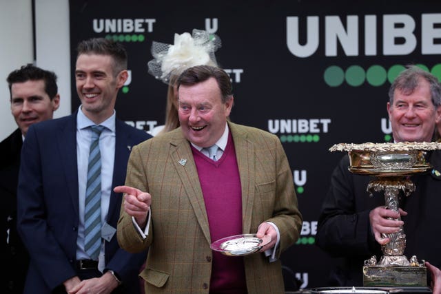 Celebration time for Nicky Henderson following the Champion Hurdle