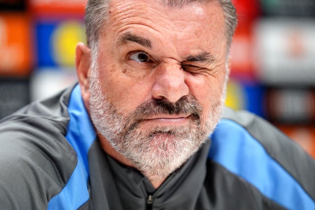 Ange Postecoglou pulls a face during a Spurs press conference on Wednesday