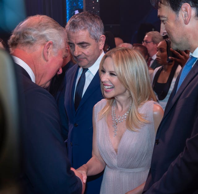 The heir to the throne chatting to Kylie Minogue backstage at the gala night. Julian Simmonds/The Daily telegraph