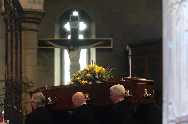 The coffin of Cardinal Keith O’Brien arrives for his funeral (Owen Humphreys/PA)