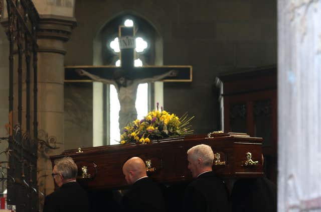 The coffin of Cardinal Keith O'Brien arrives for his funeral (Owen Humphreys/PA)