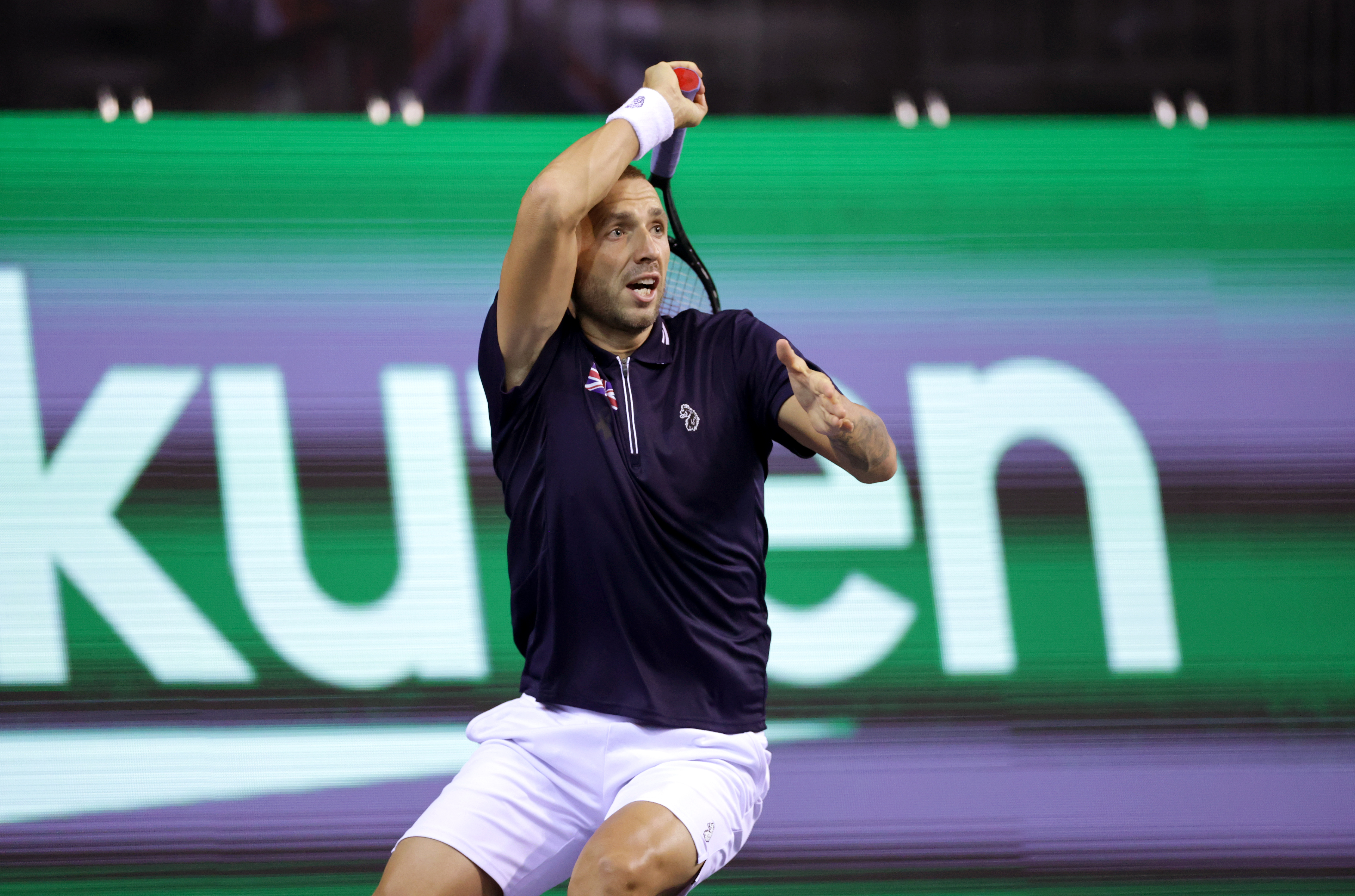 Dan Evans whips a forehand during his victory over Tallon Griekspoor