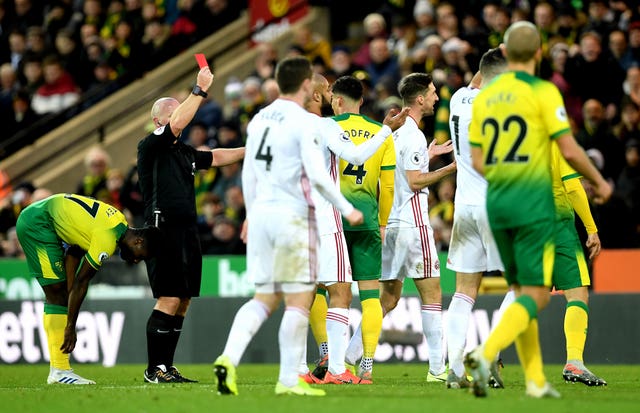 Chris Basham was shown a red card but then earned a reprieve