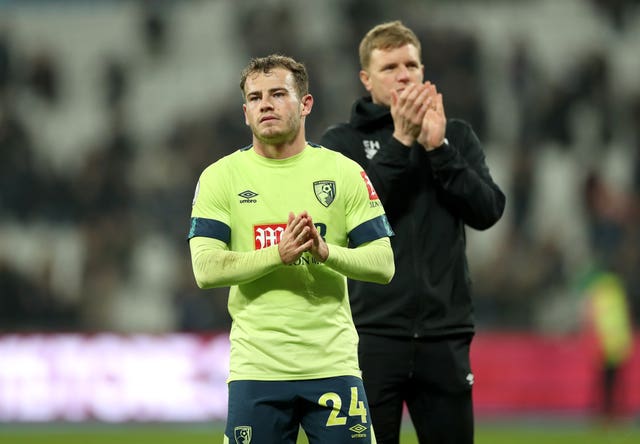 Ryan Fraser, left, and Bournemouth manager Eddie Howe