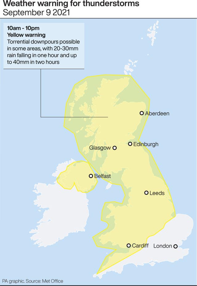 Weather warning for thunderstorms.