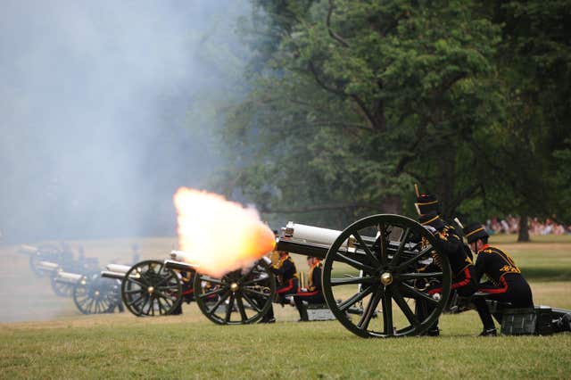 The King’s Troop Royal Horse Artillery firing a gun salute to welcome the birth of Prince George in 2013 (PA)