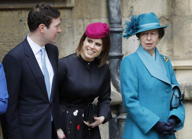 Princess Eugenie with her fiance Jack Brooksbank and the Princess Royal (Tolga Akmen/PA)