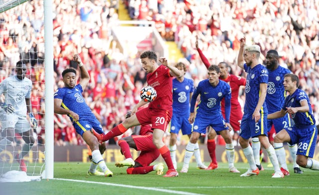 Chelsea's Reece James was sent off after handling on the line during his side's 1-1 draw at Liverpool