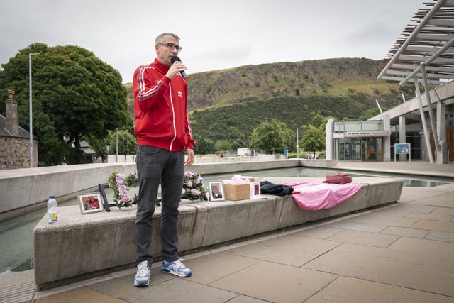Peter Krykant speaking outside Holyrood