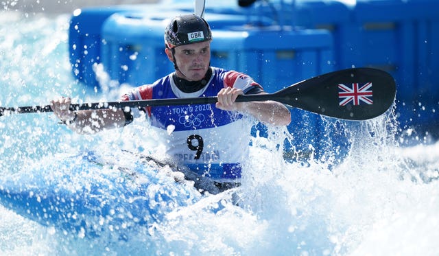 Bradley Forbes-Cryans during the canoe slalom practice at the Kasai Canoe Slalom Centre