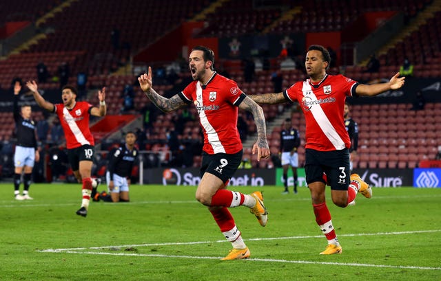 Southampton’s Danny Ings reacts after he scores but it is ruled out after a VAR check 