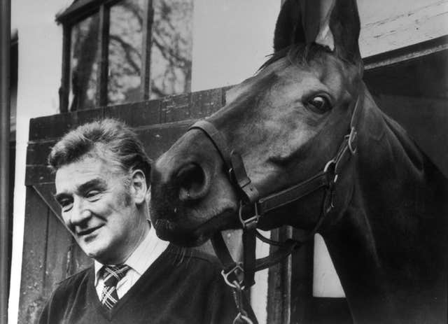 Ginger McCain with his Grand National Red Rum at his Southport yard