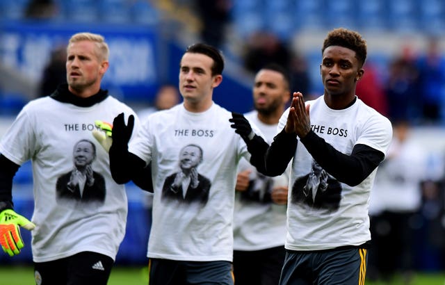 Leicester's players wore a Vichai Srivaddhanaprabha shirt at Cardiff on Saturday