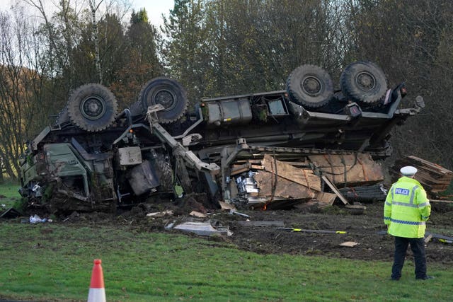 Army lorry overturns