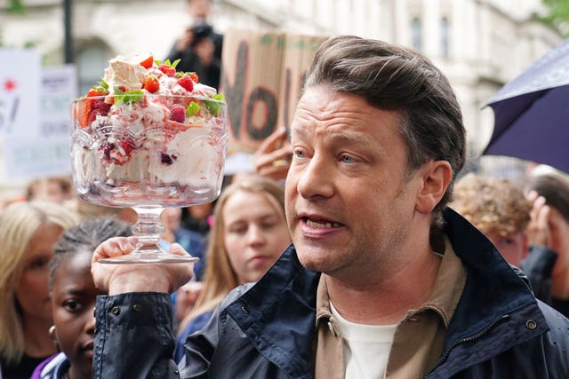 Jamie Oliver taking part in the What An Eton Mess demonstration