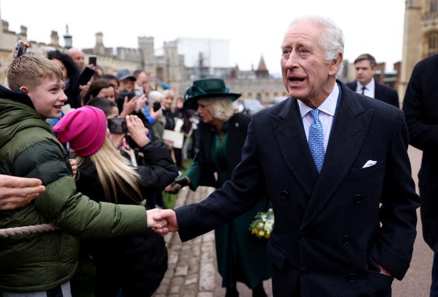 The King and Queen meeting members of the public on Easter Sunday - just a few months after Charles's diagnosis