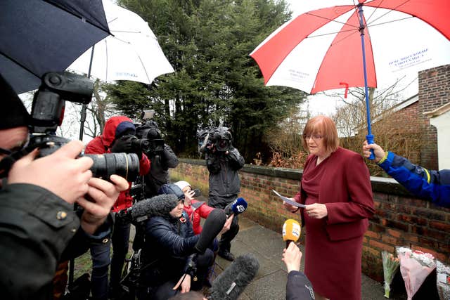 Lady Anne gives a statement outside her Liverpool home (Peter Byrne/PA)