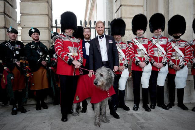 The Duke of Sussex poses with members of the Band of The Irish Guards