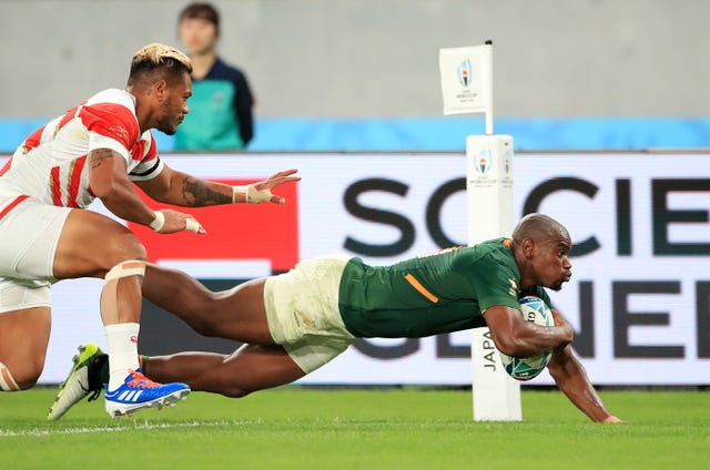 South Africa's Makazole Mapimpi crossed twice against Japan (Adam Davy/PA).