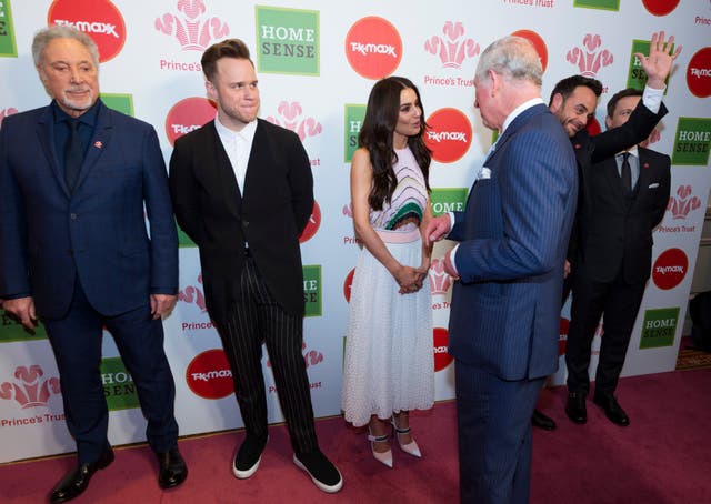The Prince of Wales meeting celebrity ambassadors Sir Tom Jones, Olly Murs and Cheryl and hosts Ant and Dec (Geoff Pugh/The Daily Telegraph/PA)
