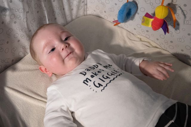 Baby Marley who has Type 1 Spinal Muscular Atrophy (SMA) – a condition similar to motor neurone disease (MND) (Joe Giddens/PA)