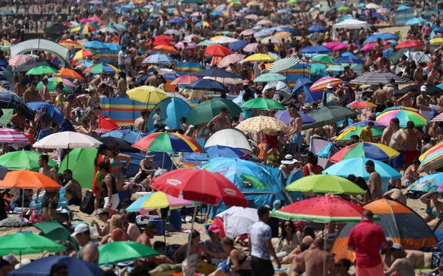 Crowds on the beach in Bournemouth on Thursday