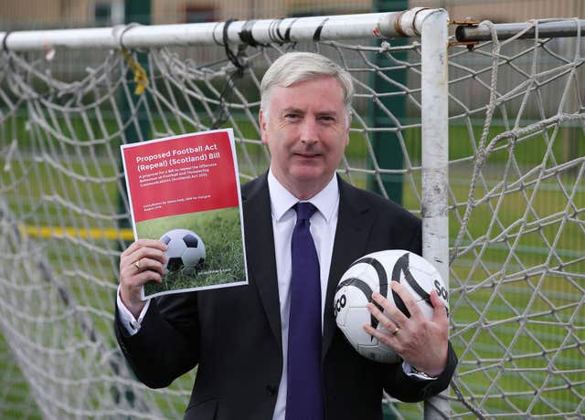 Scottish Labour MSP James Kelly launching his bid to scrap legislation that outlawed offensive singing at football matches (Andrew Milligan/PA)