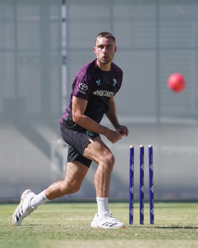 Will Jacks bowling with the pink Kookaburra in Brisbane.