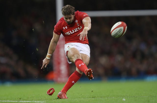 Wales Leigh Halfpenny kicks for goal before his concussion injury against Australia 