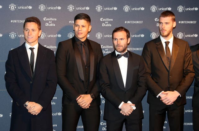 Ander Herrera (left to right), Marcos Rojo, Juan Mata and David De Gea 