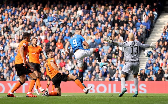 Antonio Colak, centre, scores Rangers’ second goal